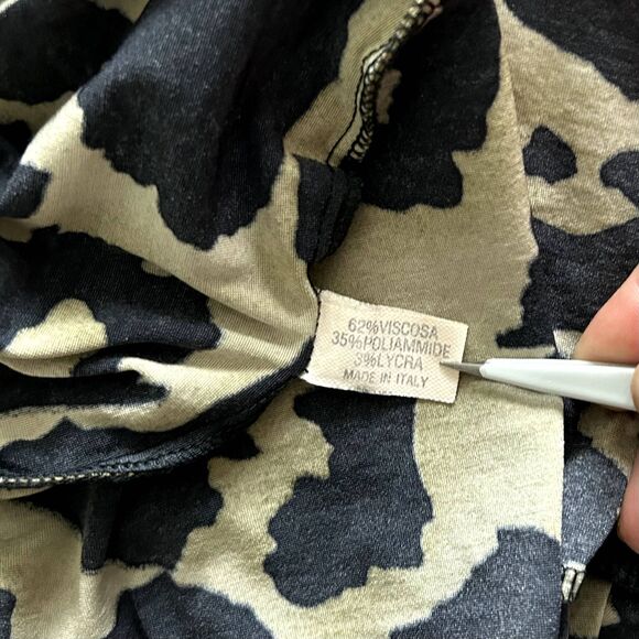 80s Vintage Luciano Pavarotti Olive Leopard Print Dress Tassel Italy US 8 RARE - Picture 7 of 14